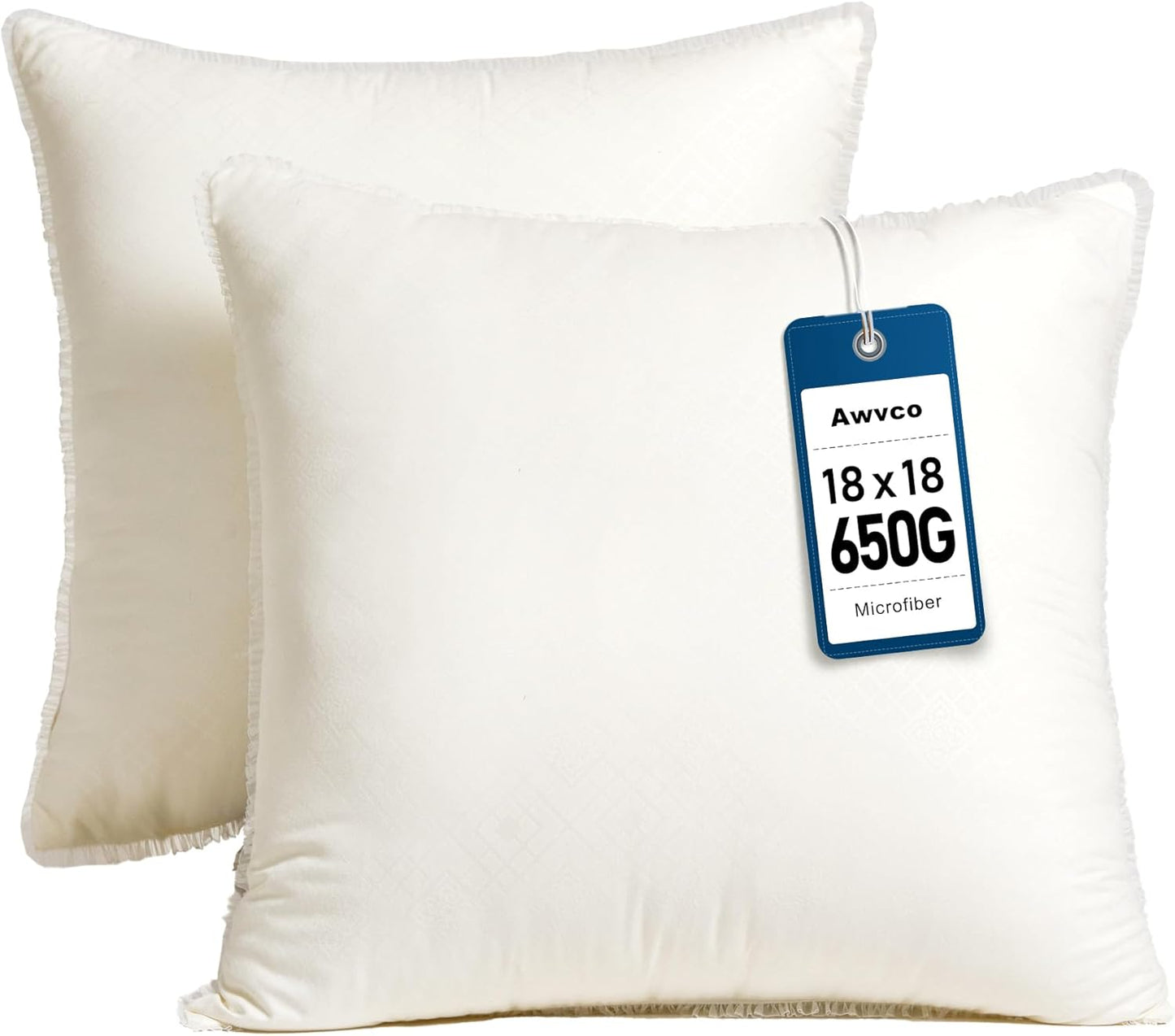 Skiennix 18 x 18 Throw Pillow Inserts - Soft Plush Virgin Fiber Filling | Decorative Couch Sofa Bed Pillows - White, Pack of 2