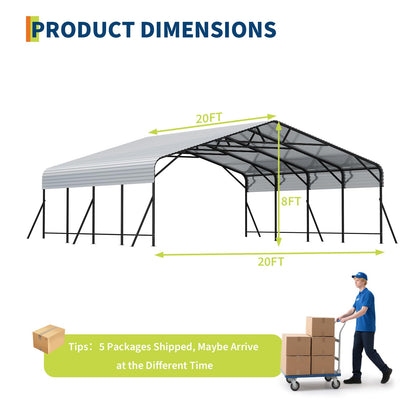 GarveeLife Metal Carport, Oversized Metal Garage with Steel Frame for All Weather, Heavy Duty Carports for Car, Boats and Tractor, 20x20x9FT