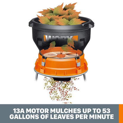 Worx 13 Amp Electric Leaf Mulcher, Leaf Shredder with High-Compression Mulching, Powerful & Compact Yard Waste Shredder, Corded, WG430