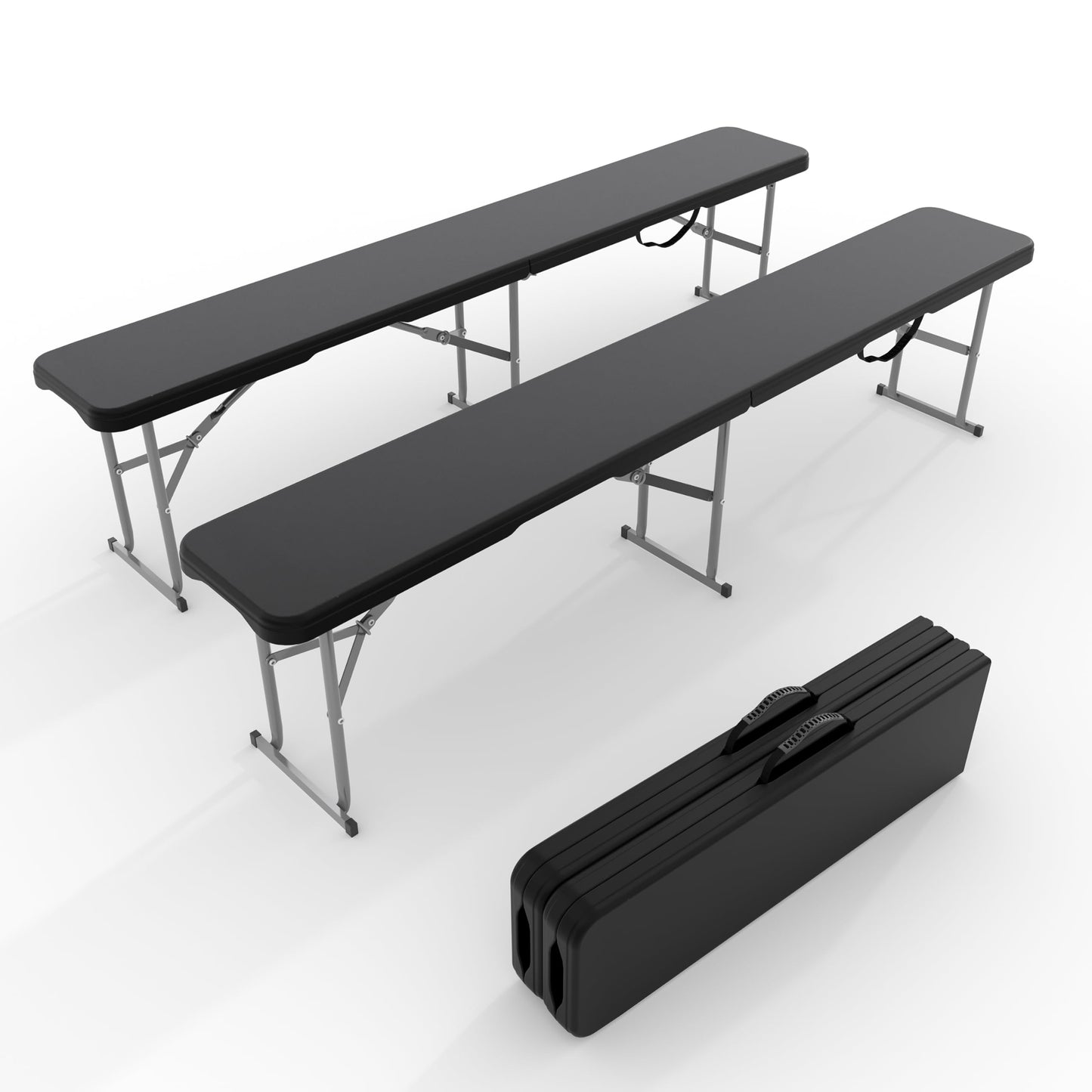 Garvee 6FT Folding Bench 2 Pack, Plastic Portable Folding Bench Seat with Carry Handle & Lock for in/Outdoor Activities, Picnic, Soccer, Caming Dining Seat, Black