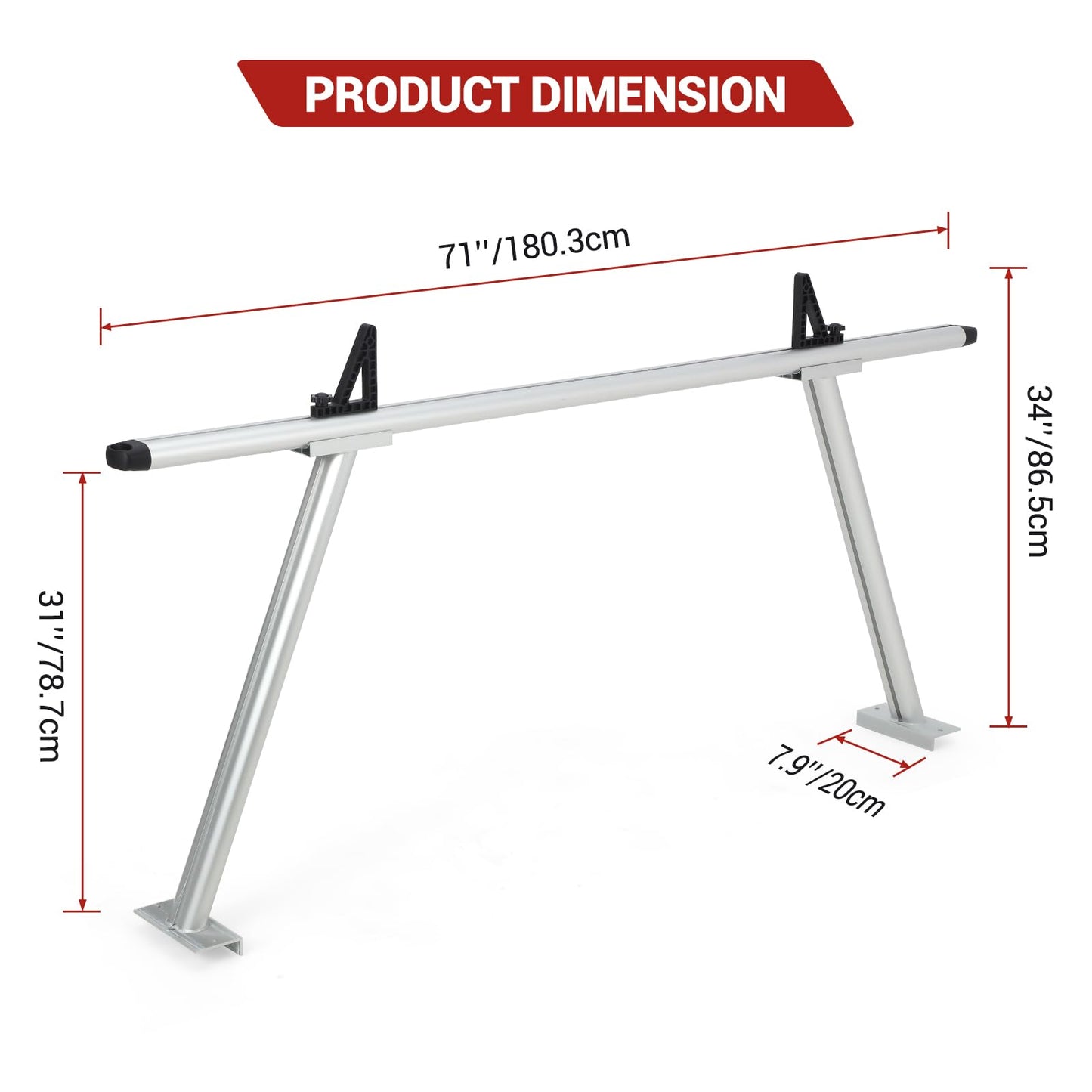 Garvee Pickup Truck Ladder Rack | 46" - 71" Adjustable Width | 800 LB. Load Capacity | Non-Drilling Steel Truck Rack | Heavy Duty Truck Bed Ladder Rack for Kayak, Surfboard, Lumber (2 Pack)