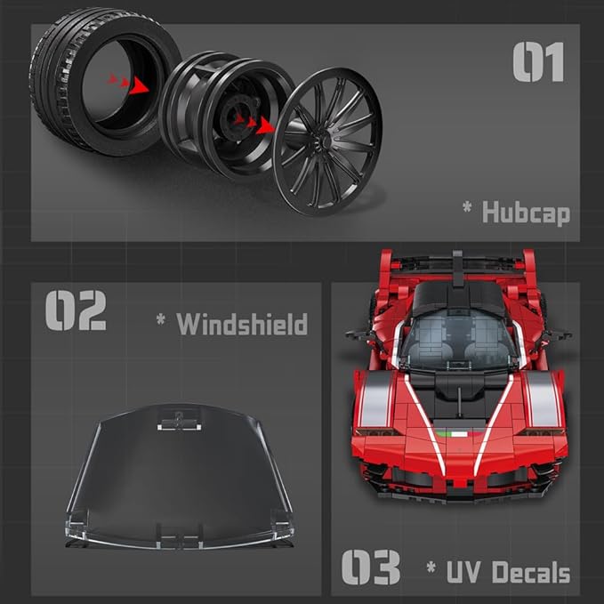 Red Supercar Building Block Toy 1047 Pieces MOC Car Adult Display and Collection Racing Car Sports Car Gift Toy