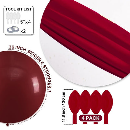 PartyWoo Burgundy Balloons 4pcs 36 Inch Dark Red Maroon Ruby Red Latex Helium Balloons for Graduation Valentine's Day Wedding Anniversary Casino Citizenship Christmas Party Decorations Red-Y75