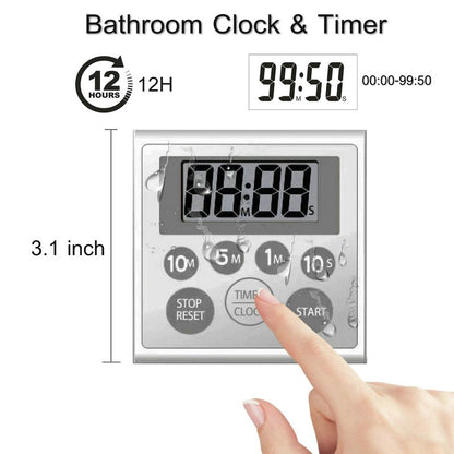NUOSWEK Digital Timer Waterproof Shower Timer Shower Clock Bathroom Kitchen Timer with Strong Magnet and Large LCD Display (Waterproof 7 Key)
