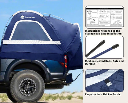 Lanceton Pickup Truck Tent, Fit 6.5 Foot Truck Bed, Waterproof PU3000mm high Density Polyester Oxford, Windproof Pole and Insect-Prevention Double Layer Mesh Window & Door, Unique Rear Window Pipe