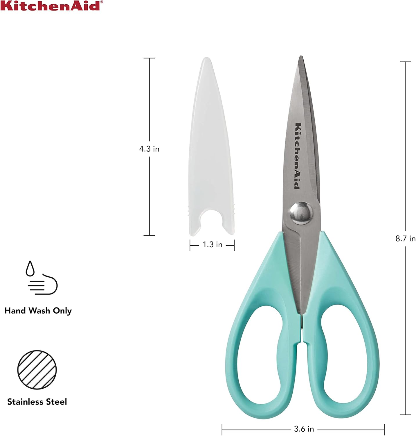 KitchenAid Kitchen Shears - Durable Stainless Steel Scissors with Protective Sheath, 8.72 Inch, Aqua Sky