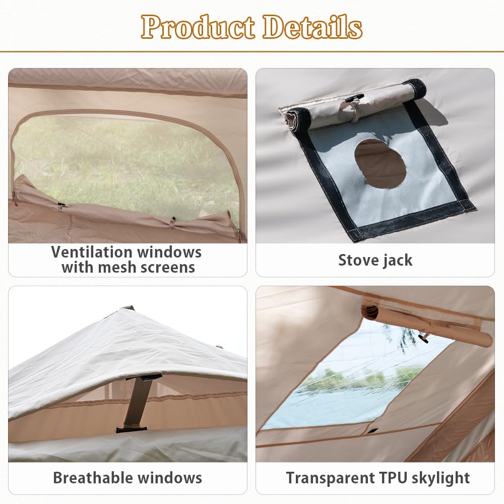 TOMOUNT Inflatable Tents 13ft*High6.5ft Large Air Glamping Tents with Pump for Family Camping 4 Seasons 6~8 Person Tent Waterproof