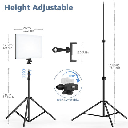 Kmasic 2 Pack Led Video Light Kit, 4000mAh Rechargeable Lithium Battery, Light Panel 2500k-8500k 2200Lux 79 inches Light Stand for Studio Photography Light Video Recording Game Live Streaming