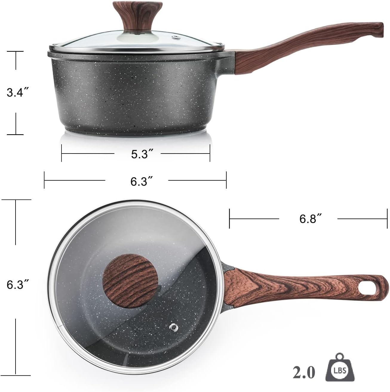 SENSARTE Nonstick Saucepan Set - Swiss Granite Coating, Induction Compatible, 1.5QT & 2QT Pots