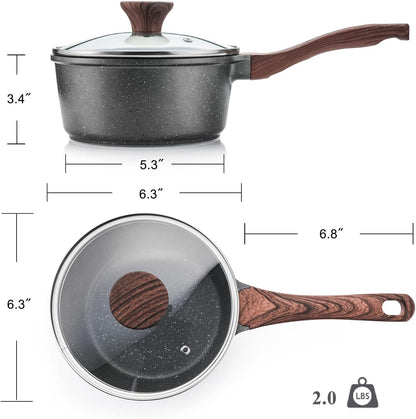 SENSARTE Nonstick Saucepan Set - Swiss Granite Coating, Induction Compatible, 1.5QT & 2QT Pots