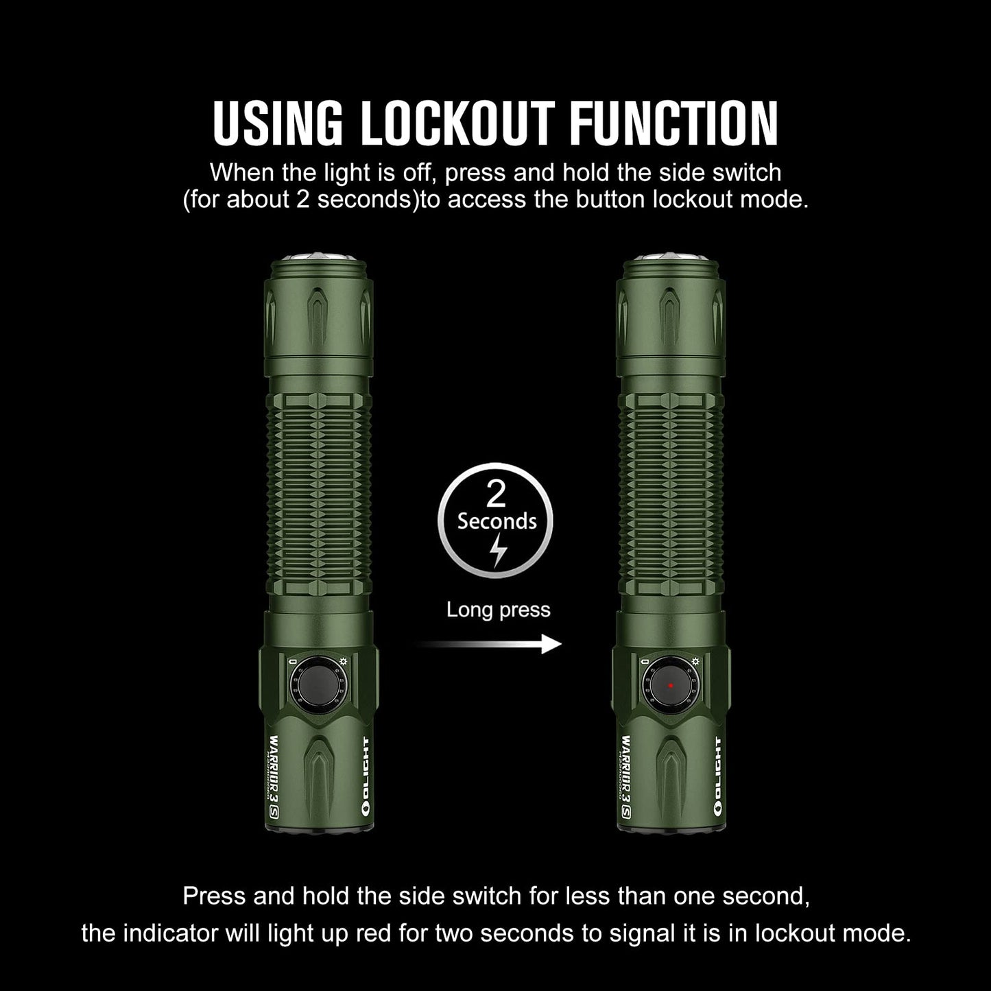 OLIGHT Warrior 3S 2300 Lumens Rechargeable Tactical Flashlight, Compact Dual-Switches LED Bright Light with Proximity Sensor, Powered by Customized Battery for Emergency and Searching (OD Green)