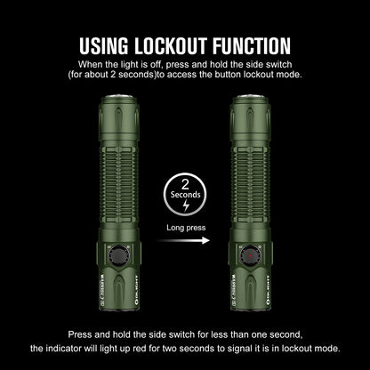 OLIGHT Warrior 3S 2300 Lumens Rechargeable Tactical Flashlight, Compact Dual-Switches LED Bright Light with Proximity Sensor, Powered by Customized Battery for Emergency and Searching (OD Green)