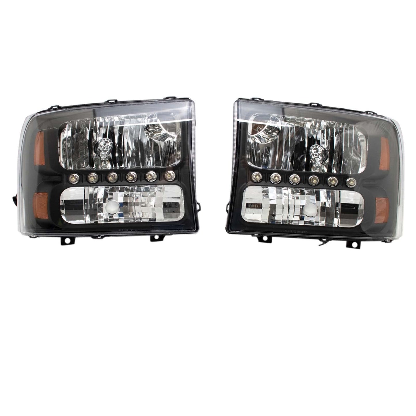 TRQ 2 Piece Headlight Assembly Set Performance LED Daytime Running Lights Black Bezel Driver & Passenger Side Compatible with Ford Excursion 2000-2004 F250 F350 1999-2004 F450 F550 1999-2003