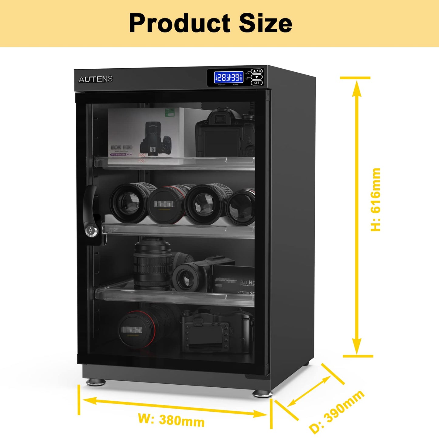AUTENS 80L Dehumidifying Dry Cabinet Box, Digital Control Noiseless and Energy Saving, 4 Layers for DSLR SLR Camera Lens and Electronic Equipment Storage,Temperature Humidity LED Dual Screen