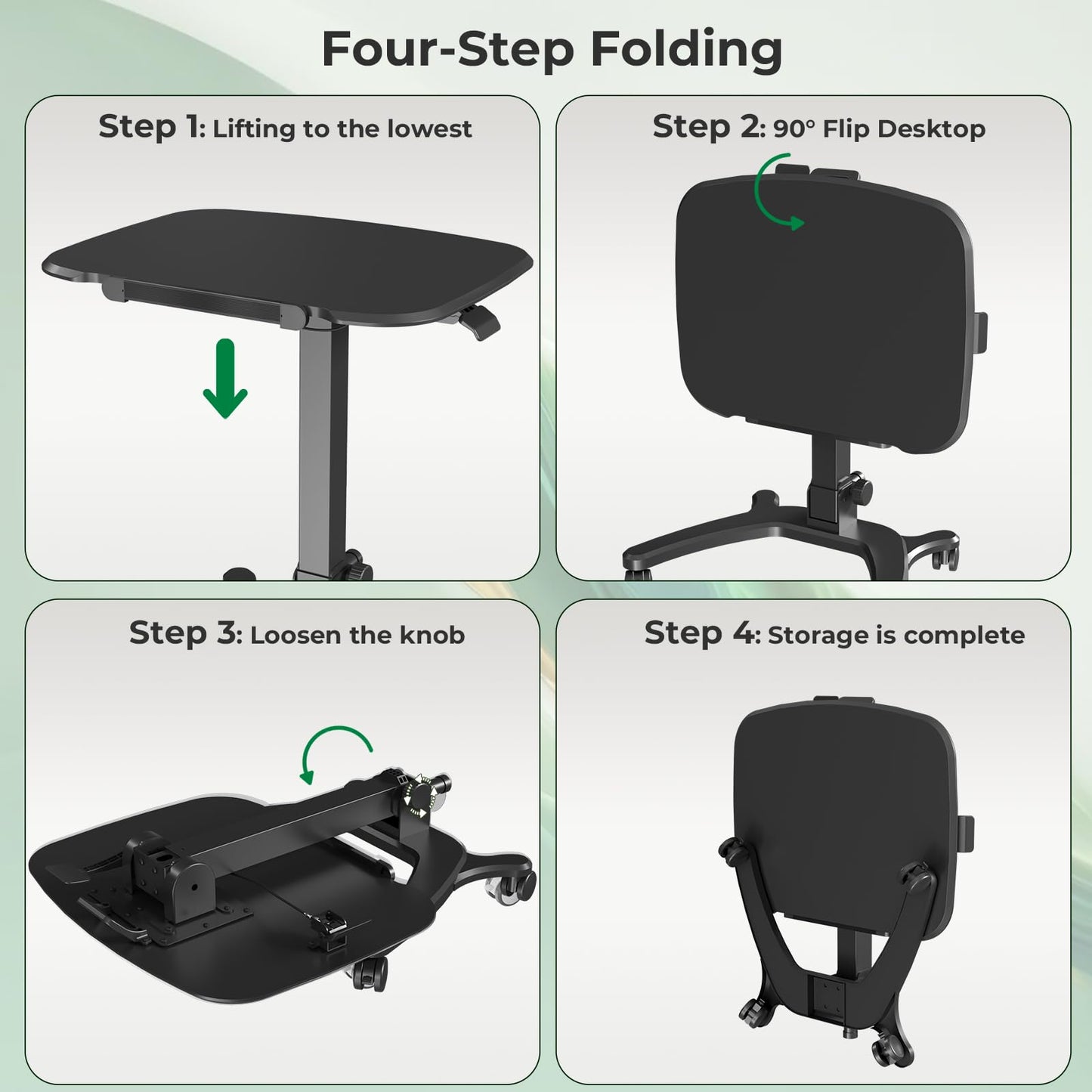 JYLH JOYSEEKER Foldable Mobile Standing Desk, 27"×21" Portable Rolling Laptop Cart with 90° Tiltable Board, Height Adjustable Mobile Desk Workstation with Wheels, Folding Table for Home Office, Black