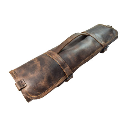 Hide & Drink, Chef's Knife Roll Bag (8 Pockets), Portable Knife Organizer, Cooking Accessories, Travel Bag, Full Grain Leather, Handmade, Bourbon Brown