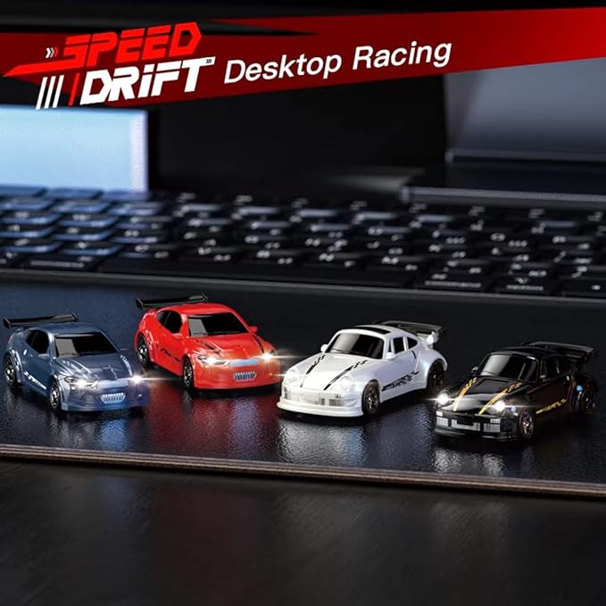 1/64 Scale 2.4G High Speed Drift RC Car Remote Control Drift 4WD Mini Lights System Desktop Drift Car for Adults (Red)