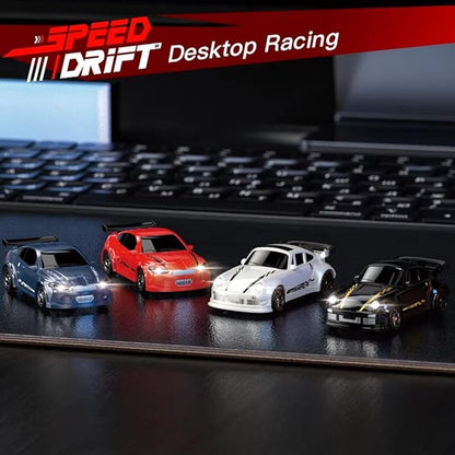 1/64 Scale 2.4G High Speed Drift RC Car Remote Control Drift 4WD Mini Lights System Desktop Drift Car for Adults (Red)