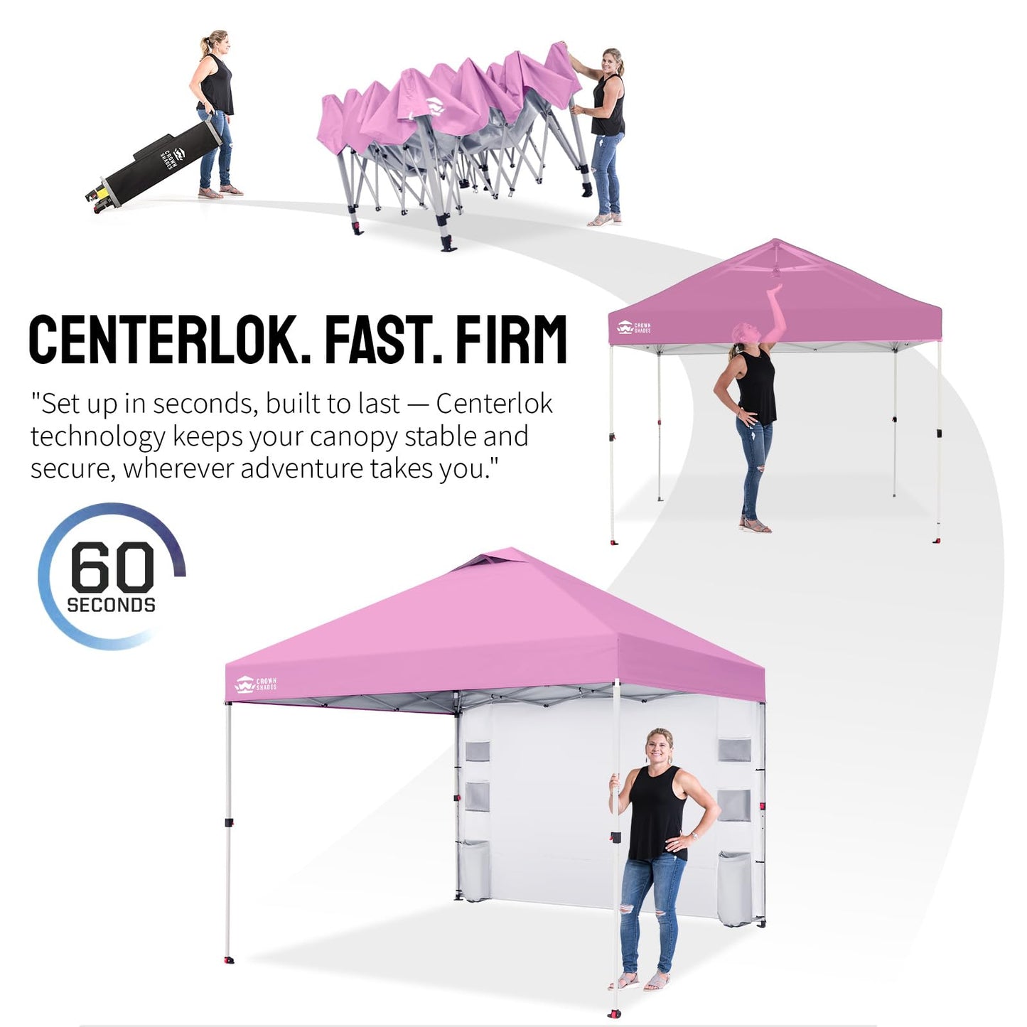 CROWN SHADES Canopy Tent, 10 x 10 Foot Portable Pop Up Outdoor Shelter with Pocket Sidewall, Push Center Lock, UV Protection, and Carry Bag, Pink