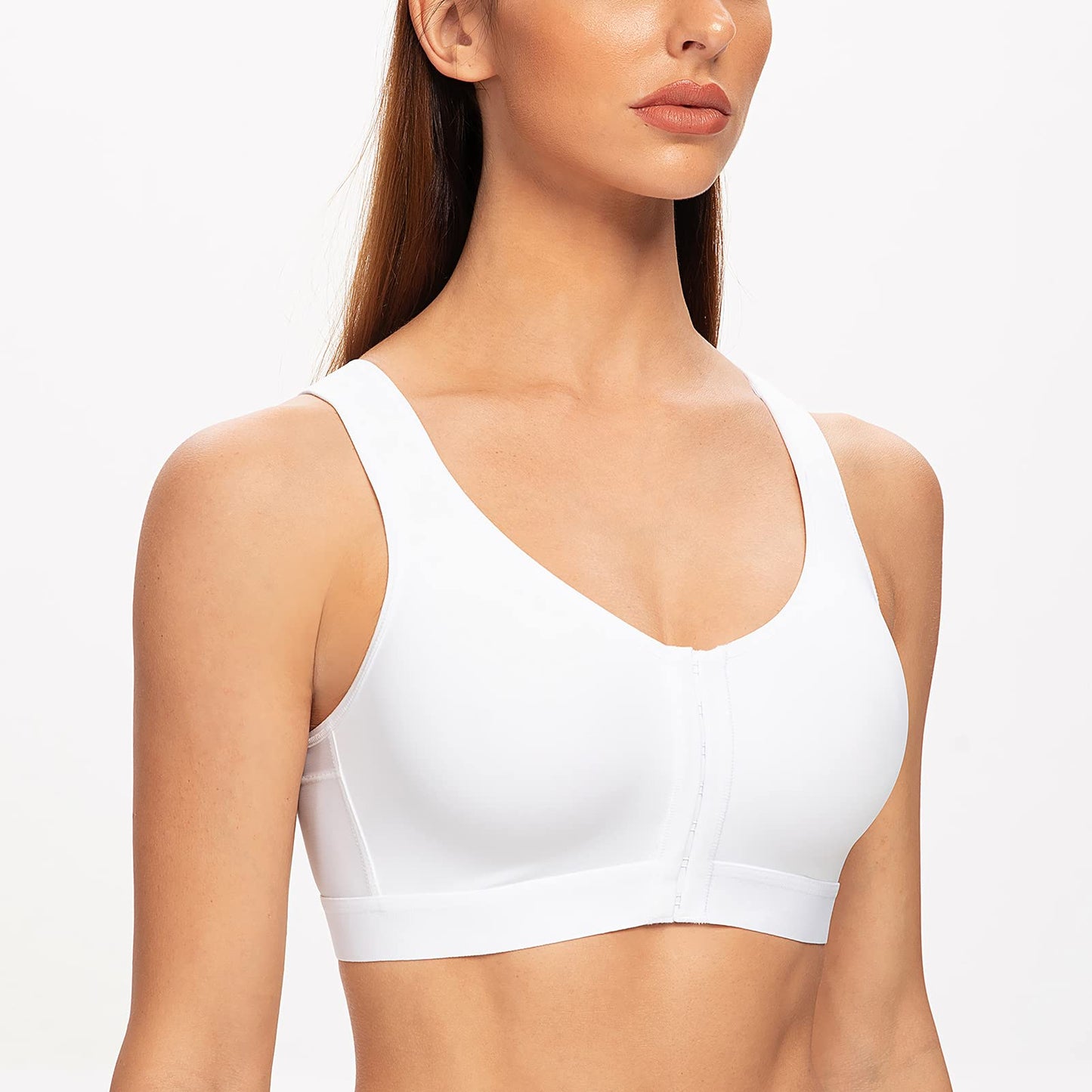 MELENECA Women's Front Closure Wirefree Post Surgery Plus Size Back Support Posture Bra White 40C