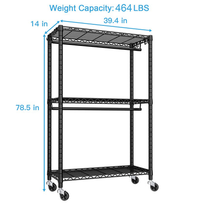 FUTASSI P3 Rolling Clothes Rack, Clothing Racks for Hanging Clothes, Heavy Duty Garment Rack with Wheels, Freestanding Portable Closet Racks 39.4'' W x 14'' D x 78.5'' H, Max Load 470 LBS, Black