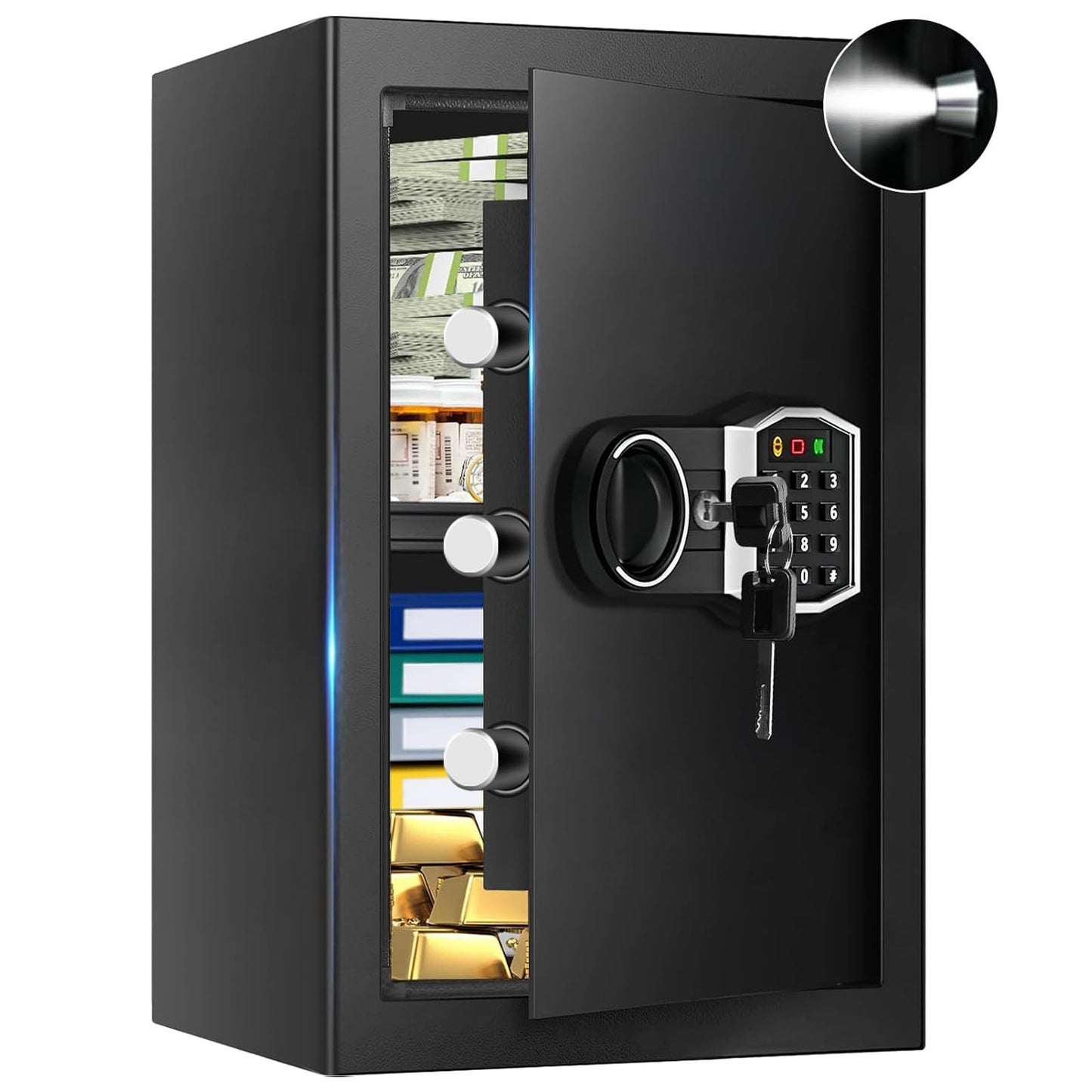 3.4 Cub Large Safes for Home, Security Fire Safe Box with Spare Keys, Alarm System, Digital Keypad and Removable Shelf, Anti-Theft Fireproof and Waterproof Safe Home for Document Medicine Valuables