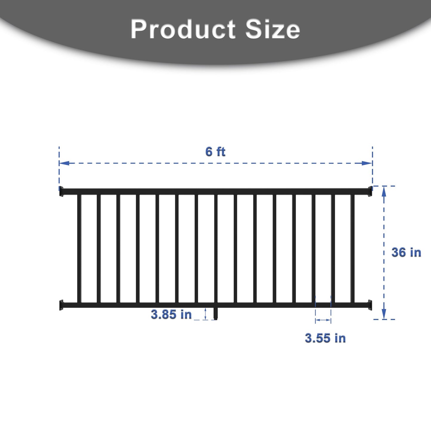 AMSOOM Railing kit-36 Inches High Heavy Duty Steel with Railings Balusters for Terraces and Courtyards Various Indoor and Outdoor Scenes(Black,6ft Wide)