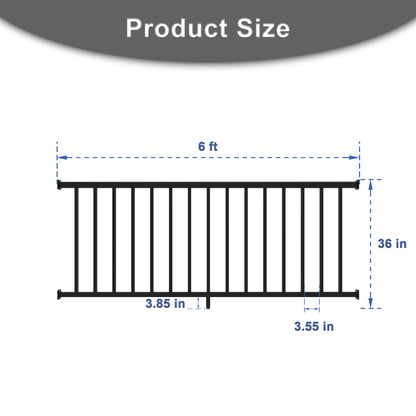 AMSOOM Railing kit-36 Inches High Heavy Duty Steel with Railings Balusters for Terraces and Courtyards Various Indoor and Outdoor Scenes(Black,6ft Wide)