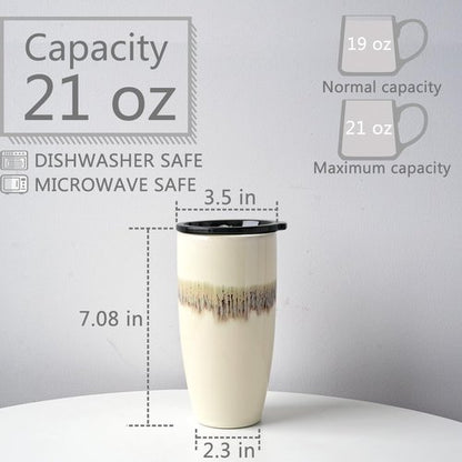 Bosmarlin Ceramic Trave Coffeel Mug with Lid, 21 oz, Portable Coffee Cup for Car Cup Holder, Microwave and Dishwasher Safe, Reactive Glaze