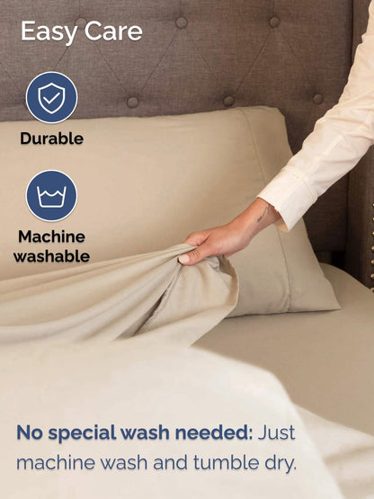 Skiennix Extra Deep Split King Sheet Set - 7 Piece Breathable Cooling Bedding - Soft, Wrinkle-Free Cream