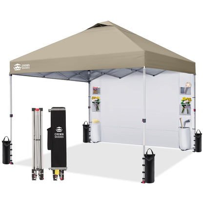 CROWN SHADES Canopy Tent 10x10 Pop Up Canopy Outdoor Shade with Pockets Sidewall, Easy Up Sun Shelter with One Person Set Up Center Lock, Portable Instant Camping Beach Canopy Tents, Beige