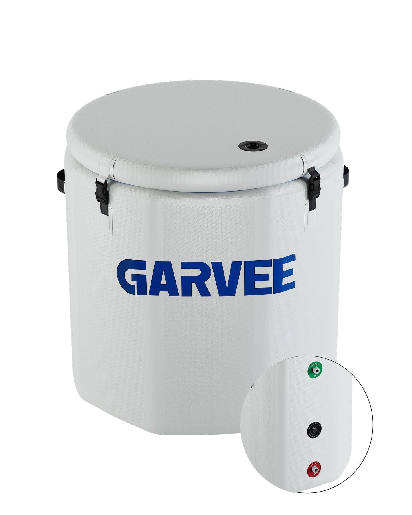 GarveeTech Ice Bath Tub for Athletes, Compatible with Water Chillers, 186Gallon Inflatable Cold Plunge Tub with Insulated Lid, Portable Cold Water Therapy Ice Pod for Recovery (White-Blue, 186Gallon)