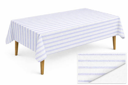 Lillian Made in Italy Airlaid Disposable Tablecloth, 12 Pack, 54" x 102", White with Blue Stripes, Premium Cloth-Like Linen-Feel Rectangular Table Cover for Weddings, Parties & Elegant Events