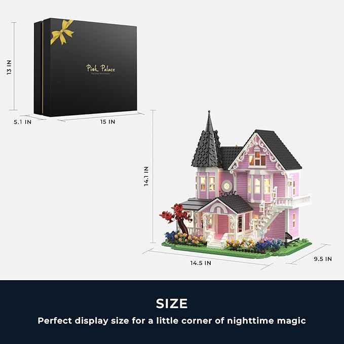 Pink Palace House Building Kit 2194 PCS Movie‑Inspired Display Model for Adults Ideal Open‑Back Interior Rooms Gift Box Packaging (Standard Edition)