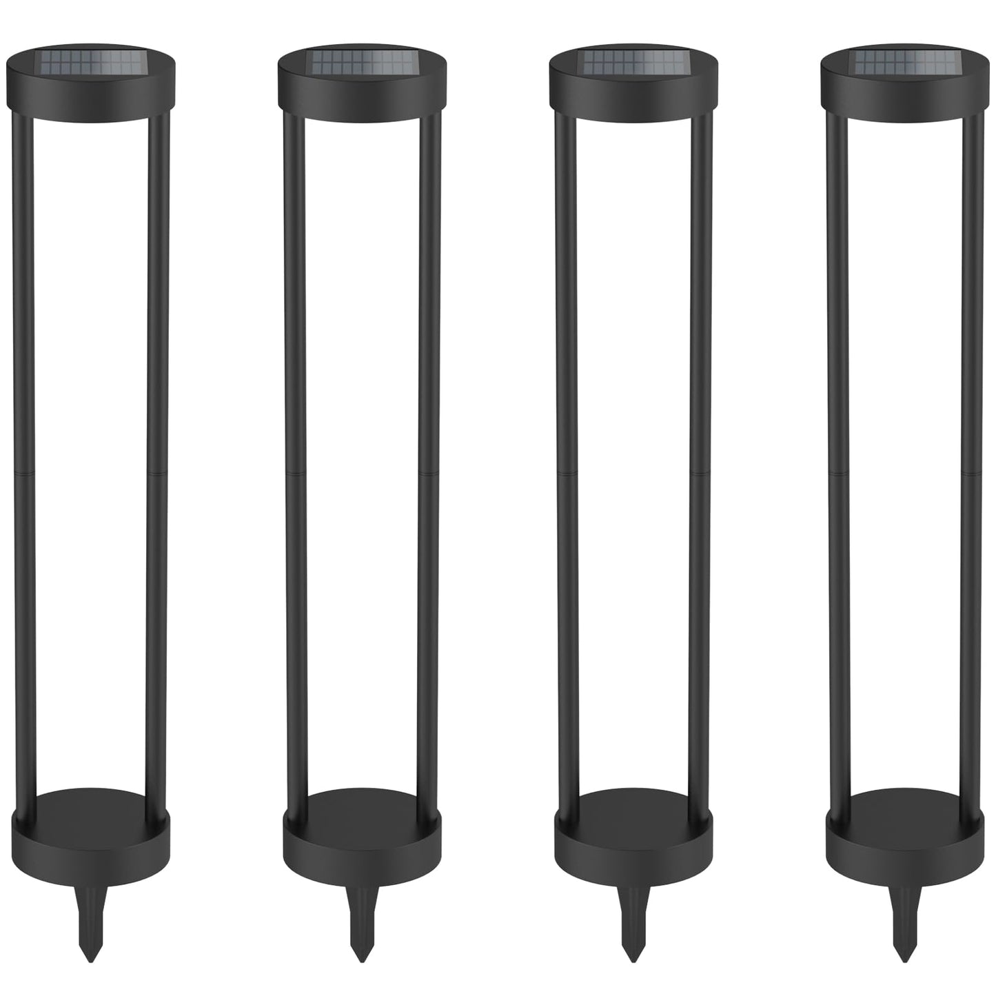 19:30 PM Solar Bollard Lights Outdoor, 24” Tall Stainless Steel & Iron Waterproof Solar Landscape Light for Yard Garden Walkway (4-Pack)