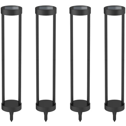 19:30 PM Solar Bollard Lights Outdoor, 24” Tall Stainless Steel & Iron Waterproof Solar Landscape Light for Yard Garden Walkway (4-Pack)