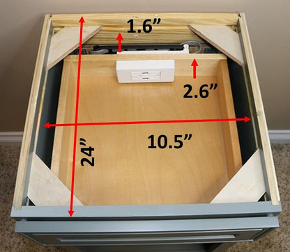 Compact in-Drawer Outlet with Cord Management Arm (2) USB-A Ports (2) 15 Amp Plugs fits Narrow and Shallow Drawers