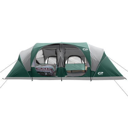 CAMPROS CP Tent 12-Person-Camping-Tents,3 Room Family Tents,Waterproof Windproof Family Tent with Top Rainfly,6 Large Mesh Windows,Double Layer,Easy Set Up, Portable with Carry Bag-20' x 9' x 72"(H)