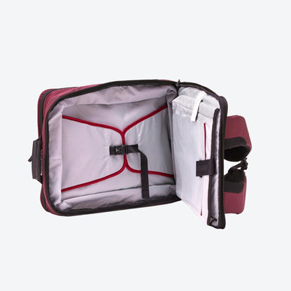 Trilogy Weekender Daypack I Opens like a suitcase, for easy packing. Expands into a 22-liter weekender. Hidden under-bag sling holds yoga mat, sleeping bag, and doubles as a rear cover (Zinfandel)