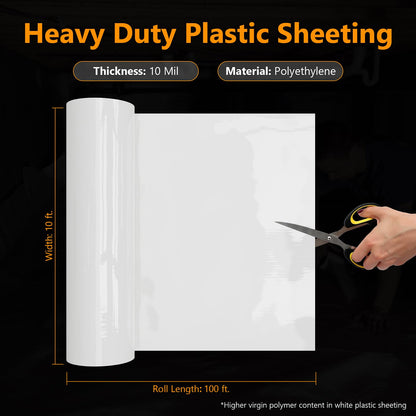 Crawl Space Vapor Barrier, 16 Mil 10'x50', White Plastic Sheeting - Thick Plastic Sheeting, Heavy Duty Polyethylene Film, Drop Cloth Vapor Barrier Covering for Crawl Space, Basement