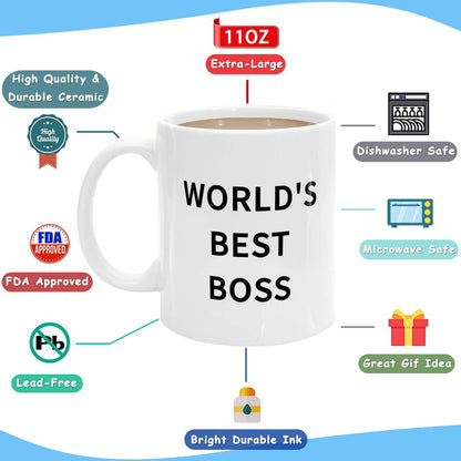 World's Best Boss Mug,Coffee Mug 11 oz Ceramic Mug Funny Unique Idea Cup Gifts for Office Male Female Bosses Coworkers (11oz)