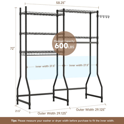 Golpart Over Washer and Dryer Shelves,Heavy Duty Laundry Room Storage Organization Clothes Drying Rack,5 Tier Adjustable Height Wire Shelving and Wire Basket with Hanger Rod&Hook,Space Saving Shelf