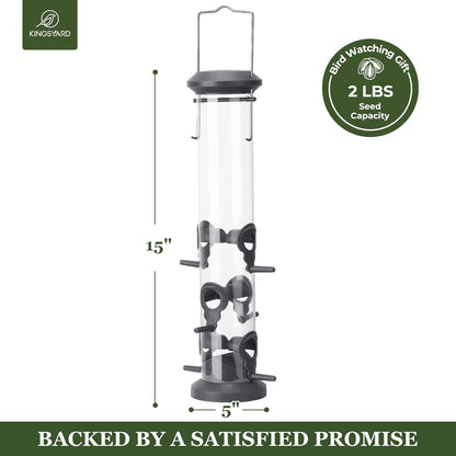 Kingsyard Tube Feeders - 2 Pack with 6 Feeding Ports | Premium Weatherproof Hard Plastic & Steel Hanger for Wild Birds (Black)