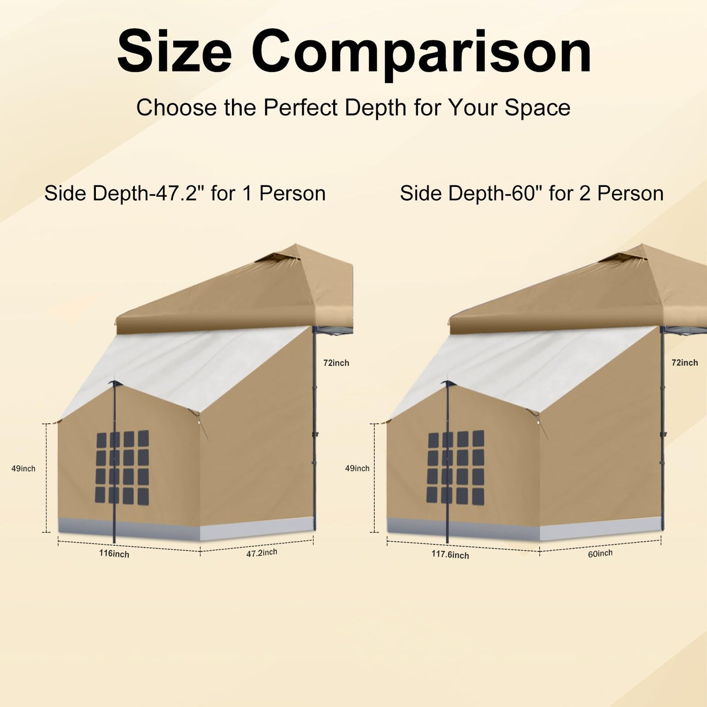 KAMPKEEPER Side Tent,Camping Tent for 10' x 10' Pop Up Canopy, Easy Set Up Gazebo,Compatible with 10' Wide Canopy Tents (Khaki)