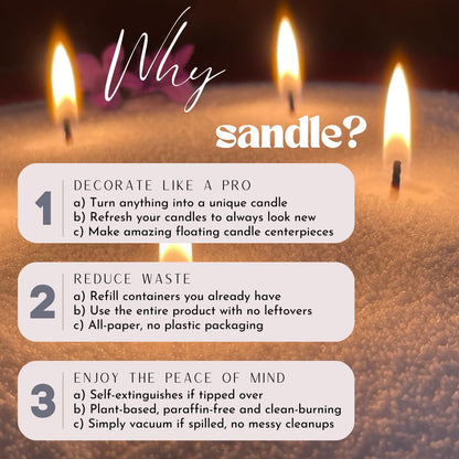 Sandle by Foton Pearled Candle 10 Oz – Black Unscented, Non Toxic Luxury Long Lasting Sand Candles up to 60 Hours - Refillable Sand Candle with 15 Wicks for Candles Making
