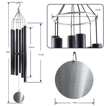 ASTARIN 78 Inch Wind Chimes for Outside with 6 Tubes Tuned Relaxing Melody, Extra Large Wind Chimes Outdoor Deep Tone for Patio, Backyard, Garden, and Outdoor Decor,Black