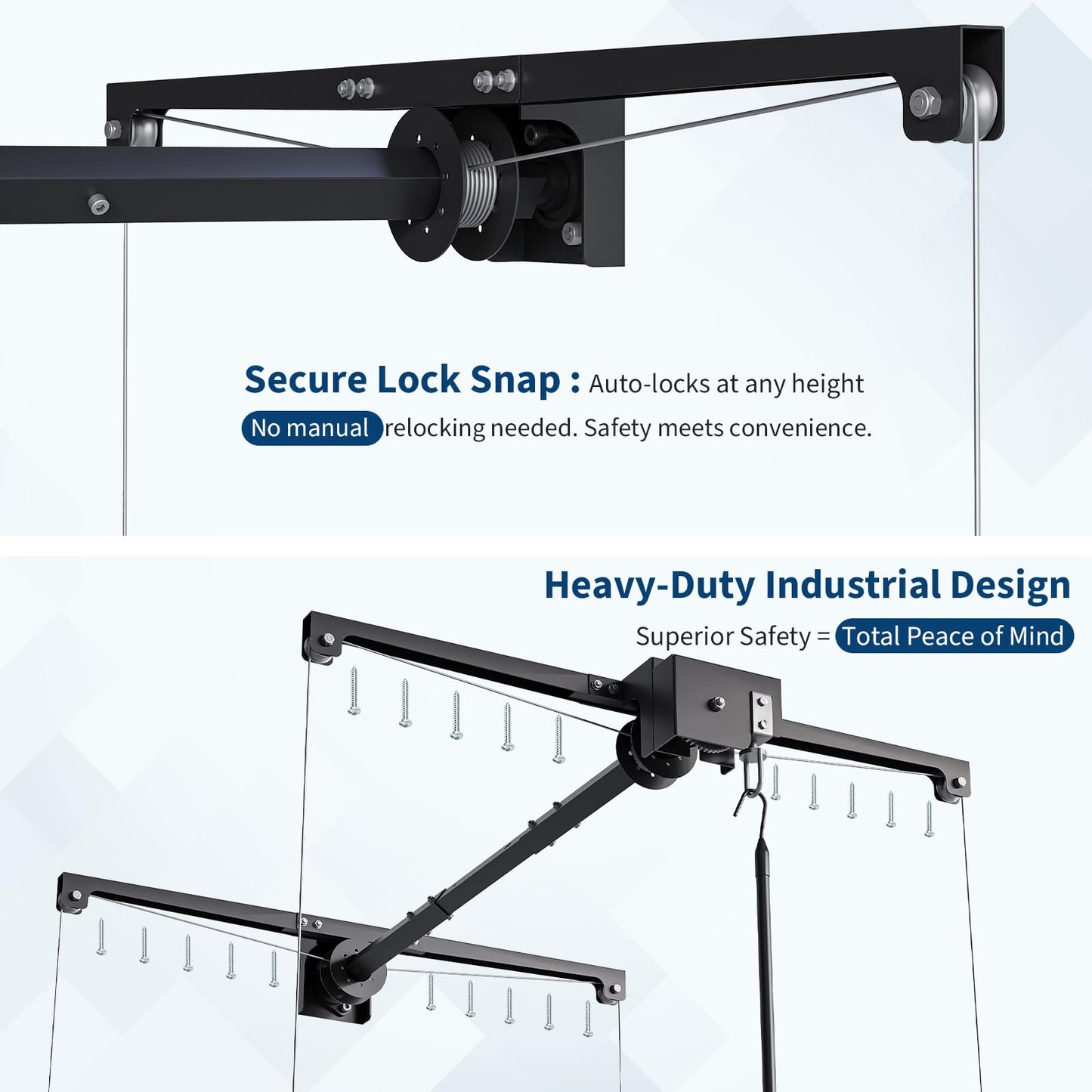 Adjustable 4x4 ft Overhead Garage Storage Rack Lift System,Heavy Duty Ceiling Mount Rack with 250 Lb Capacity & Automatic Safety Lock, Space-Saving Hanging Organizer for Attic,Basement,Garage or Shed