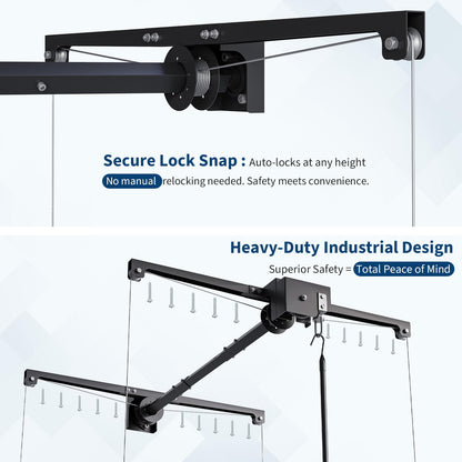 Adjustable 4x4 ft Overhead Garage Storage Rack Lift System,Heavy Duty Ceiling Mount Rack with 250 Lb Capacity & Automatic Safety Lock, Space-Saving Hanging Organizer for Attic,Basement,Garage or Shed