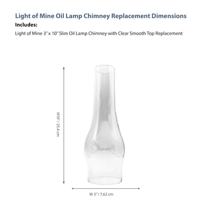 LIGHT OF MINE Slim Oil Lamp Replacement Chimney, 3inx10in, Clear Glass, Model PARE-CHIMN