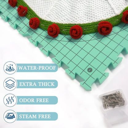 Yarniss Blocking Mats for Knitting & Crochet Project, Extra Thick Knitting Blocking Mat with Grid Lines，Knitting Mats with T-Pins,Blue